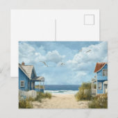 Cabines de plage bleues Carte postale d'art côtier (Devant / Derrière)