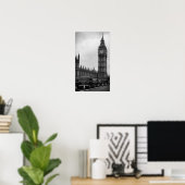 Cabines de taxi Big Ben en poster noir et blanc (Bureau à domicile)