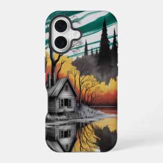 Cabinreflectie bij zonsondergang – Sfeervol landsc iPhone 16 Hoesje