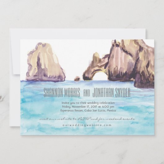 Cabo Mexico Waterverf Wedding Invite Kaart (Voorkant)