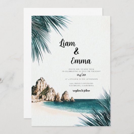 Cabo Mexique Mariage Destination Invitation (Devant / Derrière)