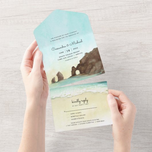 Cabo San Lucas | El Arco | Bestemmingsweddenschap All In One Uitnodiging (Afscheurbaar)