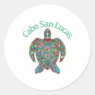 Cabo San Lucas Tribal Turtle Ronde Sticker