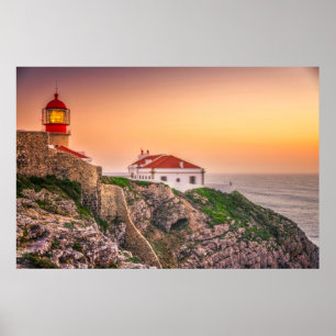 Cabo Sao Vicente op zonsondergang Algarve, Portu Poster