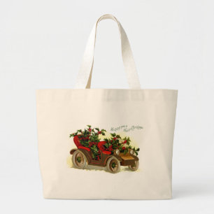 Cabriolet gevuld met Holly Vintage Kerstmis Grote Tote Bag