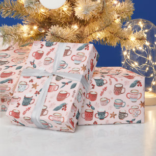 Cacao Cups & Christmas Whimsy: Roze feestelijke vr Cadeaupapier