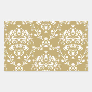Cacao en Cream Damask Rechthoekige Sticker