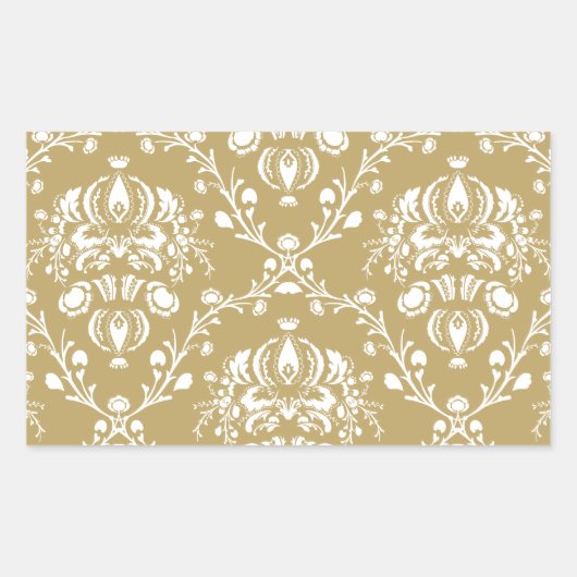 Cacao en Cream Damask Rechthoekige Sticker (Voorkant)