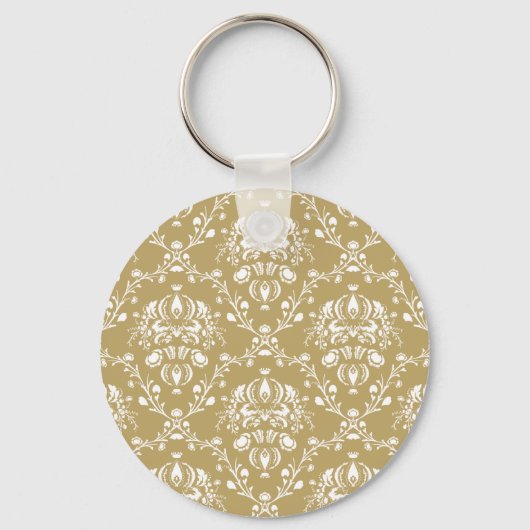 Cacao en Cream Damask Sleutelhanger (Voorkant)