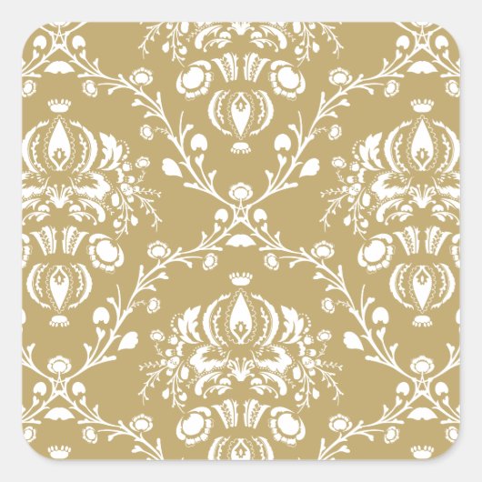 Cacao en Cream Damask Vierkante Sticker (Voorkant)