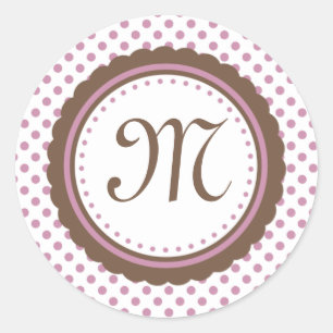 Cacao- en roze poladots monogram Initiaal sticker