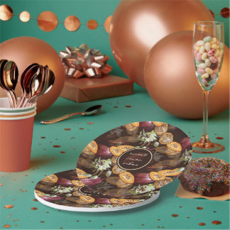 Cacaobonen en bloemen, chocoladepatroon papieren bordje