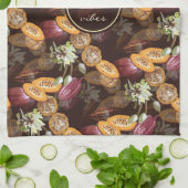 Cacaobonen en bloemen, chocoladepatroon theedoek (Gevouwen)