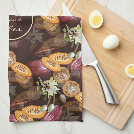 Cacaobonen en bloemen, chocoladepatroon theedoek (Quarter Fold)