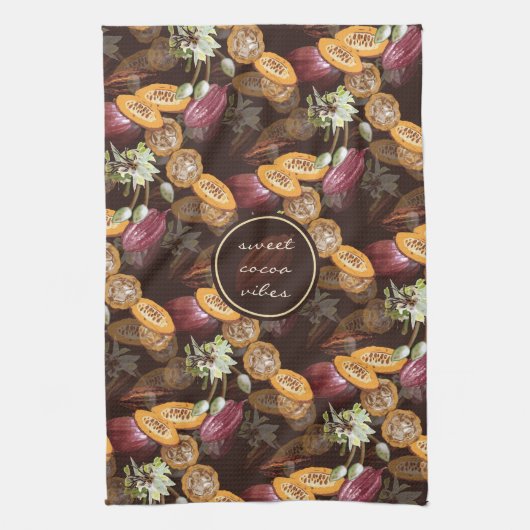 Cacaobonen en bloemen, chocoladepatroon theedoek (Verticaal)
