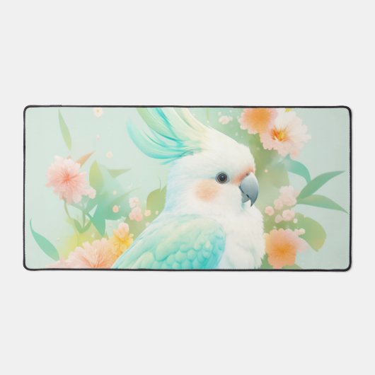 Cacatoès Floral Pastel Aqua Éthéré (Recto)