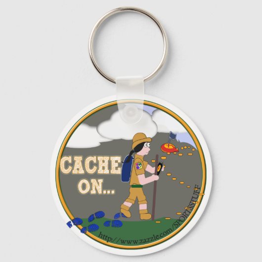 CACHE ON GIRL - GEOCACHING MOTTO SLOGAN GEOCACHING SLEUTELHANGER (Voorkant)