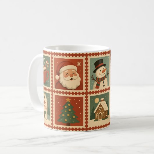 Cachet de Noël rétro Collage de vacances Mug (Devant gauche)