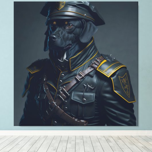 CACHORRO COM UNIFORME MILITAR CANVAS AFDRUK (Insitu (Houten vloer))