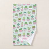 Cactées Plantes Succulentes Motif de Doodles Nom (Serviette à main)