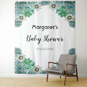 Cacti bloemen en succulenten witte Baby Shower Wandkleed