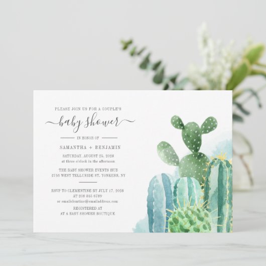Cacti Botanisch Succulent Couples Baby shower Kaart (Staand voorkant)