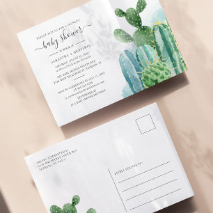 Cacti Botanische Baby shower Waterverf Uitnodiging Briefkaart