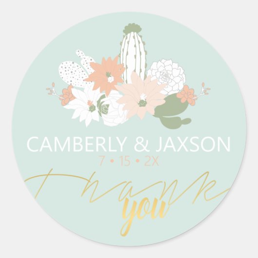 Cacti Cactus Theme Wedding Dank je Ronde Sticker (Voorkant)