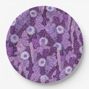Cacti Camouflage, Floral Pattern Paars Violet Papieren Bordje