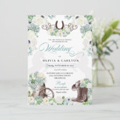 Cacti Floral Mint Green Western Cowboy Wedding Kaart (Staand voorkant)