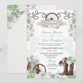 Cacti Floral Mint Green Western Cowboy Wedding Kaart (Voorkant / Achterkant)
