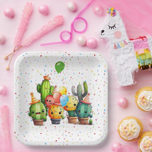 Cacti Groep met Partij Confetti Papieren Bordje (Feest)