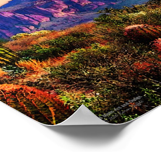 Cacti & Paarse Mountain Dousk Sonoran Desert 10x8 Poster (Hoek)