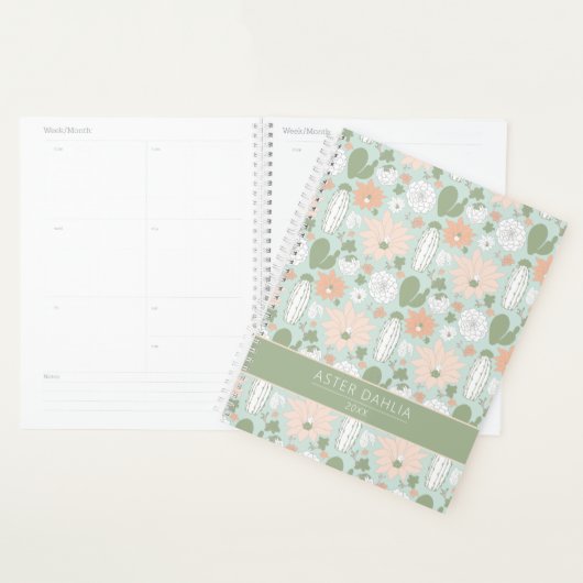 Cacti peach Green Floral Pattern met naam Planner (Display)