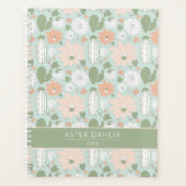 Cacti peach Green Floral Pattern met naam Planner (Voorkant)