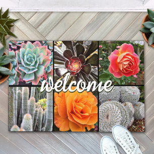Cacti Rozen Foto Collage Welkom Schrift Modern Deurmat