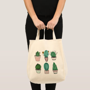 Cacti succulenten potted plant illustration tote bag