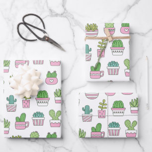Cacti Succulents Planten Doodles Pattern Inpakpapier Vel