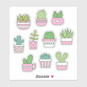 Cacti Succulents Plantes Doodles Sticker Pack