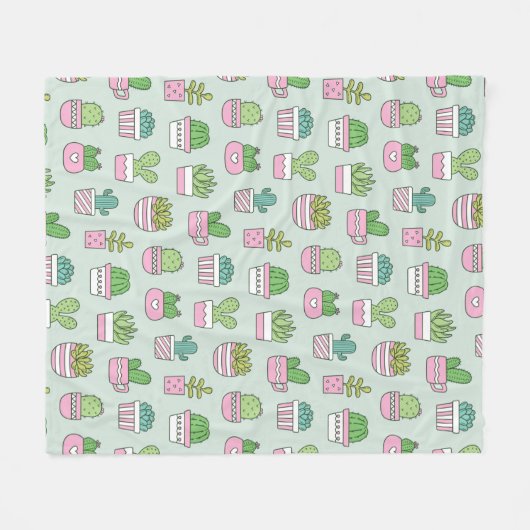 Cacti vetplanten Planten Doodles Pattern Fleece Deken (Voorkant (Horizontaal))