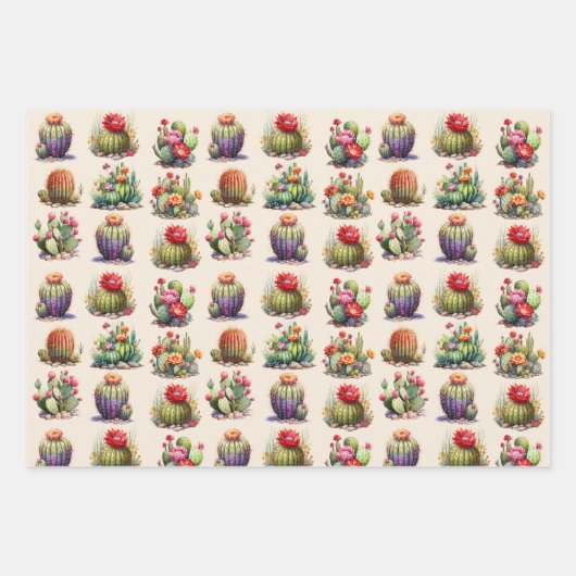 Cacti Waterverf Patroon Wrapping Papier Bladen Inpakpapier Vel (Voorkant)