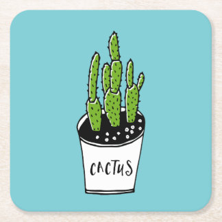 Cactus 01 vierkante kartonnen onderzetter