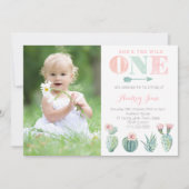 Cactus 1er Anniversaire Invitations pour Fille, Pa (Devant)