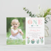 Cactus 1er Anniversaire Invitations pour Fille, Pa (Debout devant)