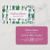 Cactus à l'aquarelle | Monogramme | Cartes de visi (Devant / Derrière)