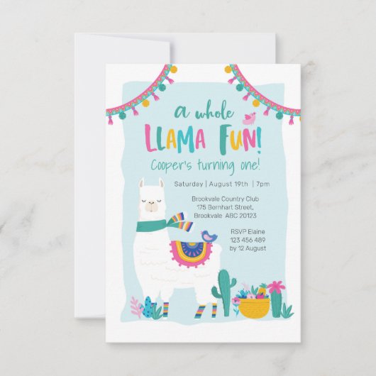 Cactus amusant Cute Llama Invitation d'anniversair (Devant)