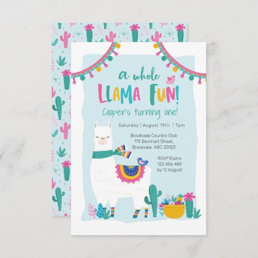 Cactus amusant Cute Llama Invitation d'anniversair (Devant / Derrière)