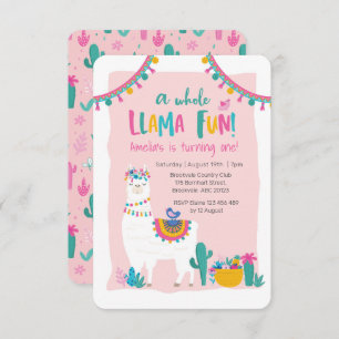 Cactus amusant Cute Llama Invitation d'anniversair