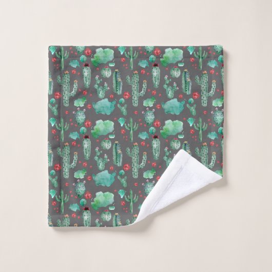 cactus and ladybutern pattern - black background (Gant de toilette)