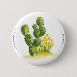 Cactus and Yellow Flowers Pin Back Button